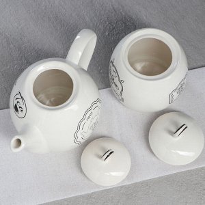 Набор чайный "Петелька", 2 предмета, белый, деколь чай, 0.8/0.5 л, микс