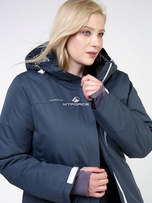 Женская зимняя горнолыжная куртка большого размера темно-серого цвета