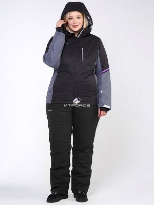 Женская зимняя горнолыжная куртка большого размера черного цвета