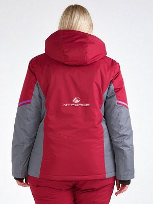 Женская зимняя горнолыжная куртка большого размера бордового цвета 1934Bo