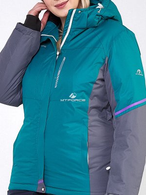 Женская зимняя горнолыжная куртка большого размера зеленого цвета