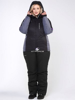 Женская зимняя горнолыжная куртка большого размера черного цвета 1934Ch