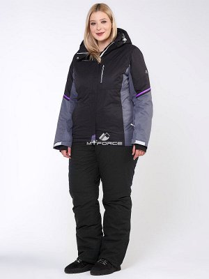 Женский зимний костюм горнолыжный большого размера черного цвета 01934Ch