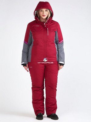 Женский зимний костюм горнолыжный большого размера бордового цвета 01934Bo