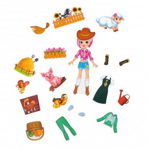 Магнитный набор в сумочке с куклой «Лиза на ферме»