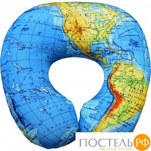 Подушка под шею «Карта мира» (Ап16сен08, 29х29, Голубой, Кристалл, Микрогранулы полистирола)