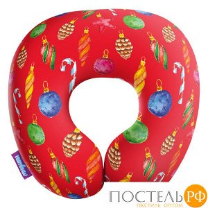 Подушка под шею «Елочные игрушки» (H2929C1608A114RD, 29х29, Красный, Кристалл, Микрогранулы полистирола)
