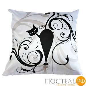 Подушка интерьерная Черный кот (A0189, 35х35, 3, Белый, Атлас, Холлофайбер)