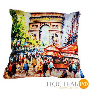 Подушка интерьерная Франция Париж (A0001, 35х35, 1, Разноцветный, Атлас, Холлофайбер)