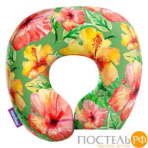 Подушка под шею «Тропические цветы» (H2929C1802A002GR, 29х29, Крупный, Зеленый, Кристалл, Микрогранулы полистирола)