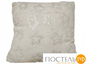 Декоративная подушка меховая со звёздами арт.2-1 (белая)