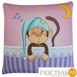 Подушка игрушка «Сонная обезьяна» (АБ000002, 30х30, Фиолетовый, Кристалл, Микрогранулы полистирола)