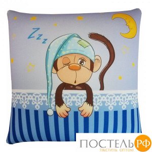 Подушка игрушка «Сонная обезьяна» (АБ000003, 30х30, Голубой, Кристалл, Микрогранулы полистирола)