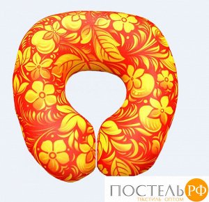 Подушка под шею «Русские узоры» (Апш04узо03, 34х34, Цветы, Красный, Кристалл, Микрогранулы полистирола)