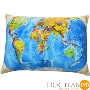 Подушка игрушка «Карта мира» (Ап16сен01, 35х26, Голубой, Кристалл, Микрогранулы полистирола)