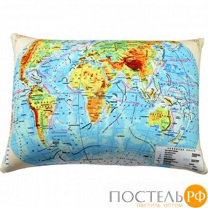 Подушка игрушка «Карта мира» (Ап16сен01, 35х26, Голубой, Кристалл, Микрогранулы полистирола)