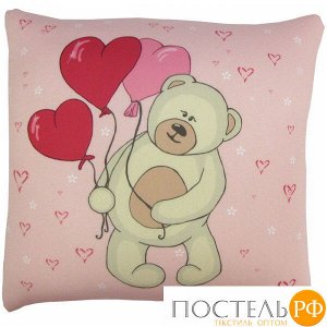 Подушка игрушка «Влюбленный мишка» (Ап01мар38, 35х35, Розовый, Кристалл, Микрогранулы полистирола)