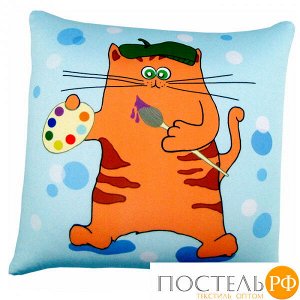 Подушка игрушка «Кот» (Ап01жив16, 35х35, Голубой, Кристалл, Микрогранулы полистирола)