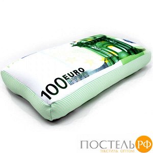 Подушка игрушка «Купюра» (Ап08ден04, 22х42, 100 евро, Зеленый, Кристалл, Микрогранулы полистирола)