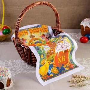 Рушник пасхальный "Корзина с цветами и яйцами", 65 x 30 см