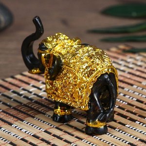 Нэцке полистоун "Слон - символ богатства" чёрный с золотом 5,3х3х7 см