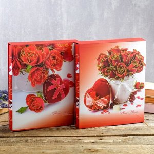 Фотоальбом на 400 фото 10х15 см "Красные розы" в коробке, с зол.обвод МИКС 33,5х28х5,5 см