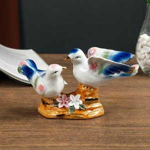 Сувенир керамика "Два птенца на цветущей ветке" цветные 10х5х18 см