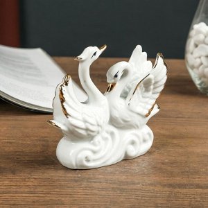 Сувенир керамика "Пара лебедей на волнах" белый. страза 10.5х12х3.5 см