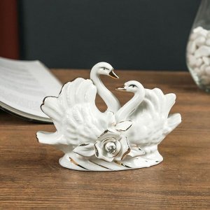 Сувенир керамика "Лебеди белые в пруду" белые с золотом 10х4.5х13.5 см