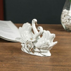 Сувенир керамика "Лебеди белые в пруду" белые с золотом 10х4.5х13.5 см