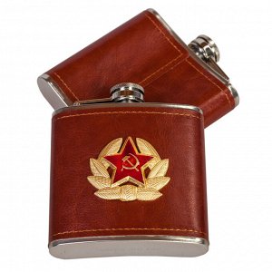 Сувенирная фляжка в кожаной оплетке с кокардой Советской Армии. Карманная заправочная станция №44