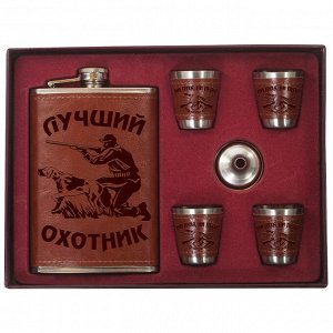 Подарочный набор мужчинам, - фляжка с гербом РФ, 4 стопки и воронка