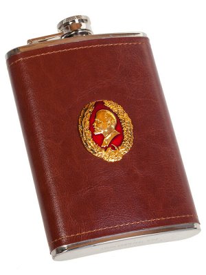 Нержавеющая фляжка в коже с профилем В. И. Ленина