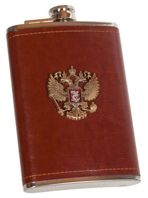 Плоская подарочная фляжка с накладкой Герб РФ