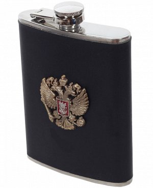 Фляжка для алкоголя с металлическим гербом России - достойный патриотический подарок авторского дизайна №28