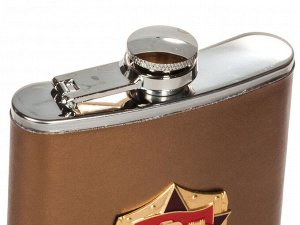 Фляжка для спиртных напитков в подарок ветерану (обтянутая кожей, металлическая накладка) №66