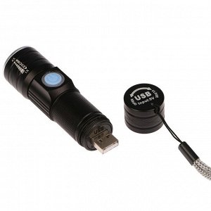 Фонарь ручной, аккумуляторный, T6, 400 мА/ч, от USB, рассеиватель, микс, 9х2.5 см