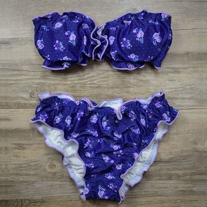 Женский раздельный купальник, цвет темно-фиолетовый + принт сиреневые цветочки