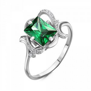 Серебряное кольцо с фианитом зеленого цвета - 036
