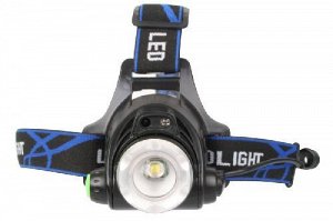 Фонарь налобный, акк 3,7В, черный, 1LED, 4 Ватт, фокус, 2 ак 4 реж, сенсор, бокс)