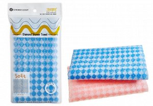 Мочалка для тела с плетением «Сетка» и полиэстеровыми нитями "Diamond Shower Towel" (жёсткая) размер 28 см х 100 см / 200