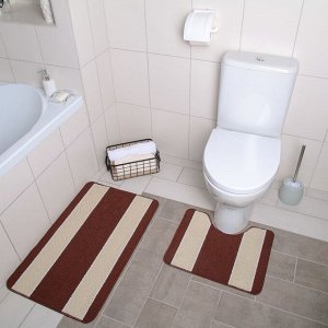 Набор ковриков для ванны и туалета «Полосатый», 2 шт: 48?48, 48?78 см, цвет бежево-коричневый