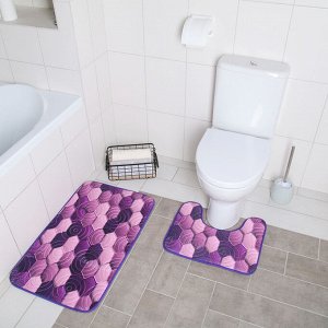 Набор ковриков для ванны и туалета «Плитка», 2 шт: 40?50, 50?80 см, цвет фиолетовый