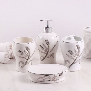 Набор аксессуаров для ванной комнаты «Тюльпан», 4 предмета (дозатор 450 мл, мыльница, 2 стакана), цвет белый