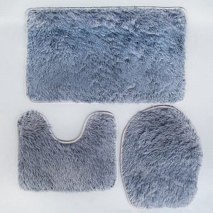 Набор ковриков для ванны и туалета Доляна «Пушистик», 3 шт: 32x40, 40x50, 50x80 см, цвет серый