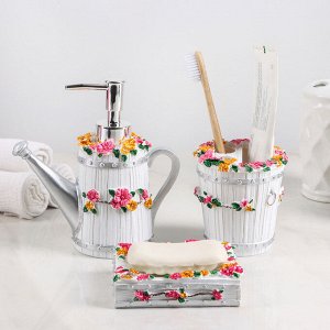 Набор аксессуаров для ванной комнаты «Райский сад», 3 предмета (дозатор 150 мл, мыльница, стакан)