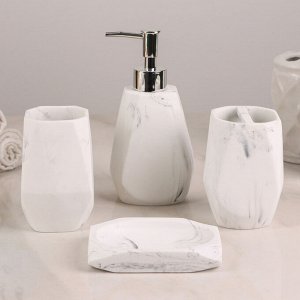 Набор аксессуаров для ванной комнаты «Мрамор», 4 предмета (дозатор 320 мл, мыльница, 2 стакана 300 мл)