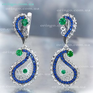 Серьги Шанти 2 (с цветными камнями), Синий и зеленый