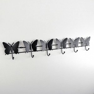 Вешалка настенная на 6 крючков Доляна «Бабочки», 57?10?3,5 см, цвет чёрный