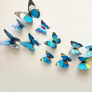 Наклейки набор "Бабочки объемные" 12 шт. Цвет синий. 904624